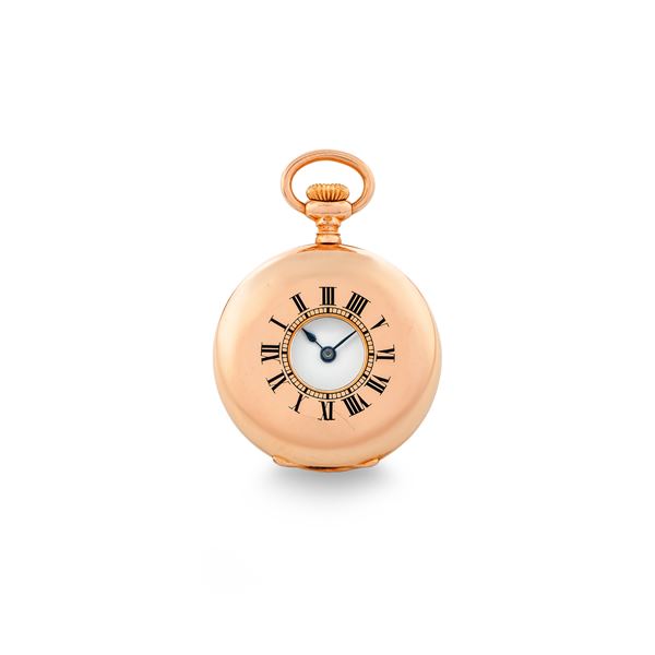 Patek Philippe - 'Occhio di bue' neck watch in 18k rose gold, white enamel dial with Roman numerals, with original box, circa 1900