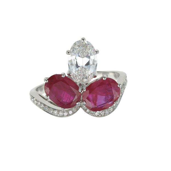 Ruby, diamond and platinum ring. Gemmological Report Cisgem n. 4585