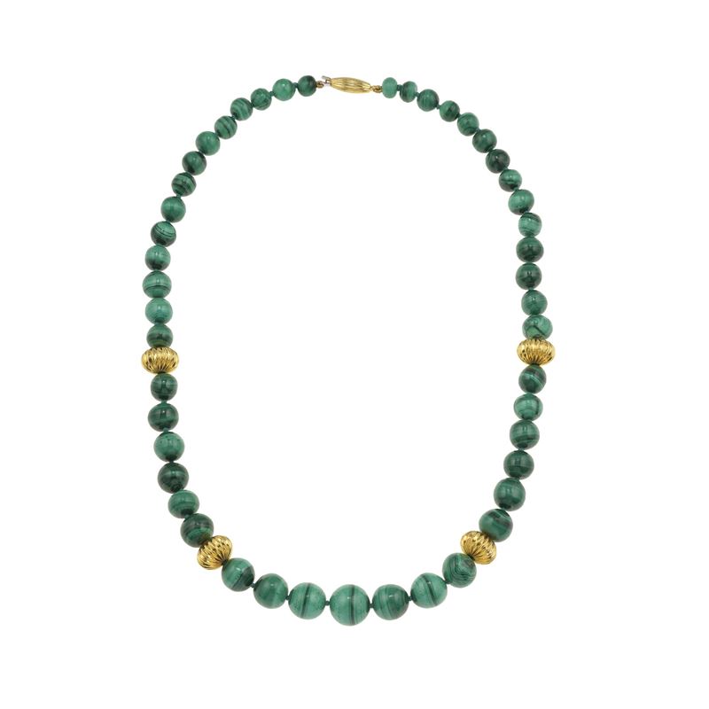 Collana con boules in malachite e inserti  - Asta Gioielli - Cambi Casa d'Aste