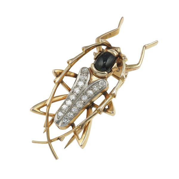 Paste, huit-huit diamond and gold "bug" brooch