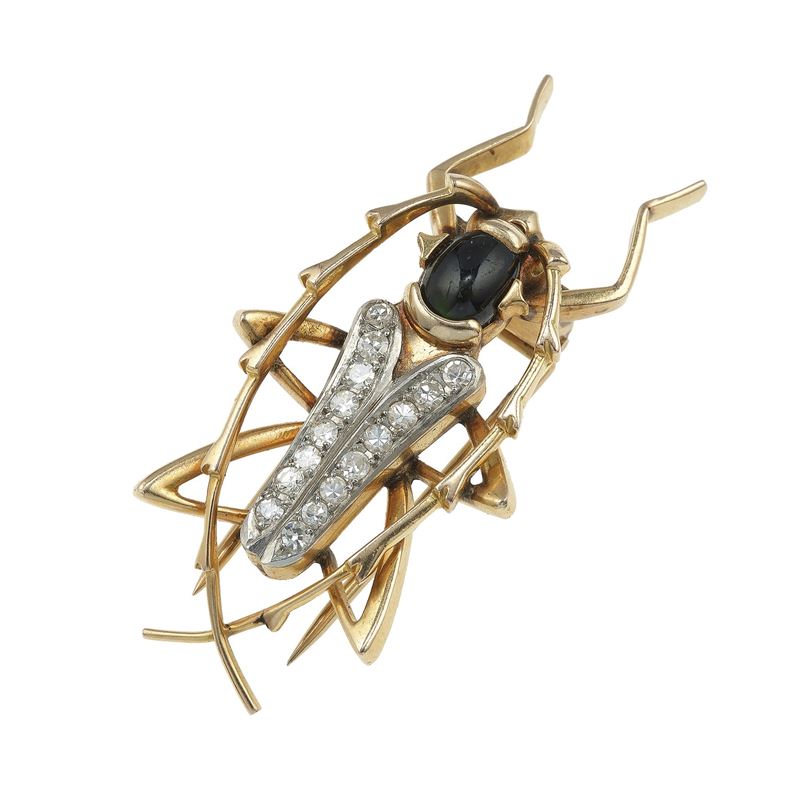 Paste, huit-huit diamond and gold "bug" brooch  - Auction Jewels - Cambi Casa d'Aste