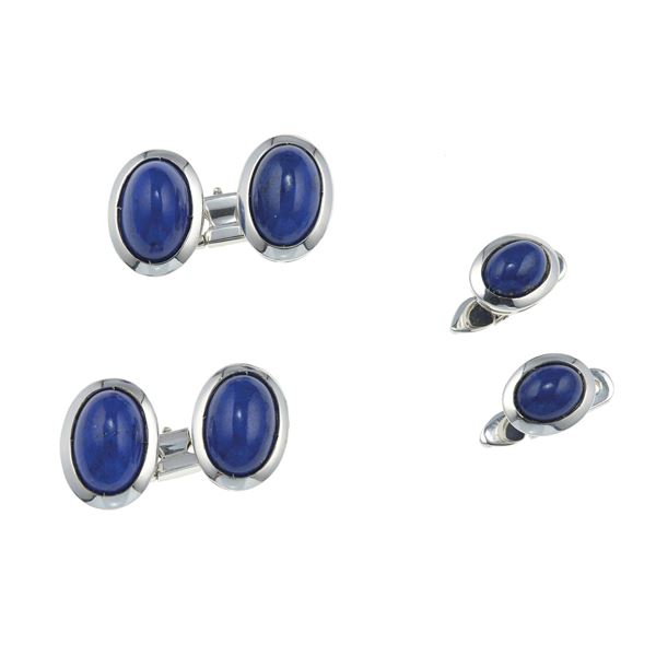 Pair of gold and lapis-lazuli cufflinks and studs. Mark: 26AL
