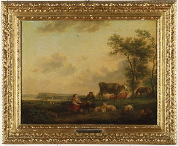 Paesaggio con coppia di pastorelli e armenti