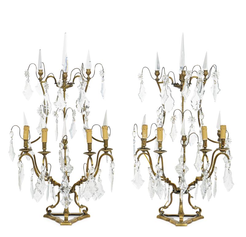 Coppia di girandoles in bronzo dorato. XIX secolo  - Auction Italian Residences - Cambi Casa d'Aste