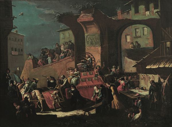 Scuola dell’Italia settentrionale del XVII/XVIII secolo L’arrivo dei saltimbanchi