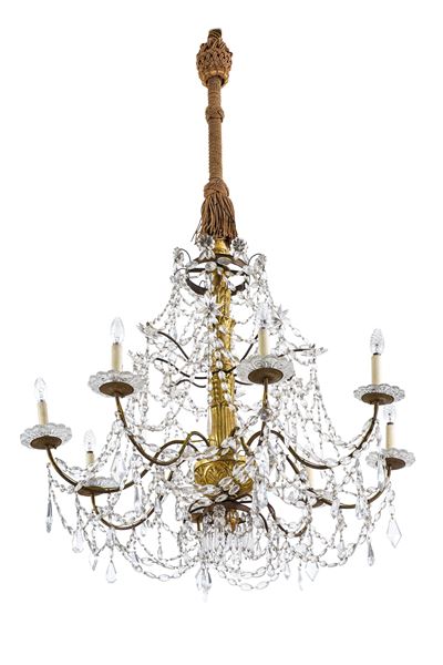 Lampadario con Fusto in Legno Intagliato e Dorato. Genova, Fine XVIII Secolo