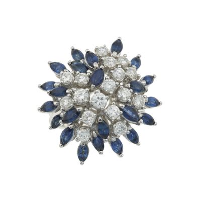 Anello in oro bianco 750/1000 con zaffiri e diamanti
