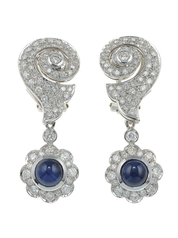 Pair of sapphire and diamond earrings