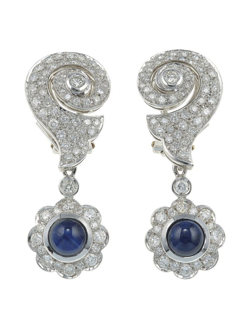 Pair of sapphire and diamond earrings  - Auction Fine Jewels - Cambi Casa d'Aste