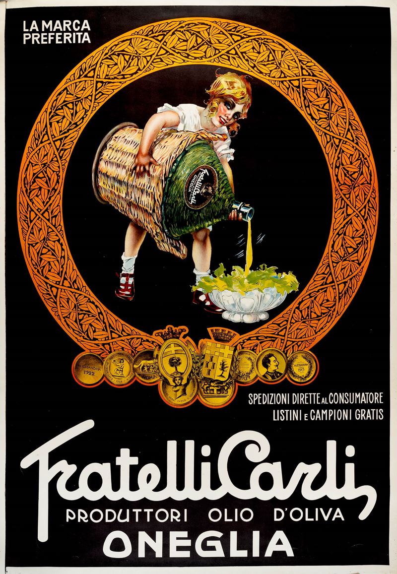 Plinio Codognato : Fratelli Carli - Produttori Olio d’Oliva Oneglia  - Auction POP Culture and Vintage Posters - Cambi Casa d'Aste