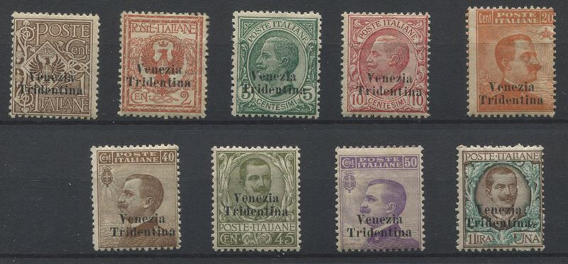 1918 - Regno d’Italia - Occupazioni I Guerra Mondiale - Terre Redente - Trentino Alto Adige - Serie compl,eta “Francobolli d’Italia del 1901-17 soprastampati VENEZIA TRIDENTINA - Gomma originale (Sass. S.2)  - Auction Philately and Postal History - Cambi Casa d'Aste