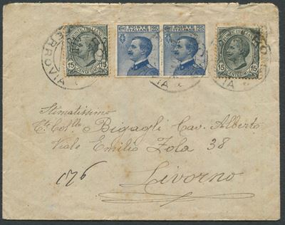 1917 - Regno D’italia - Letterina da Roma a Livorno Affrancata con Coppia del 25c. Azzurro “miche...