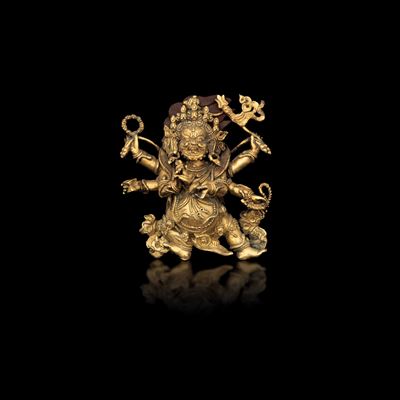 Figura in Bronzo Dorato Raffigurante Mahakala, Tibet, XIX Secolo