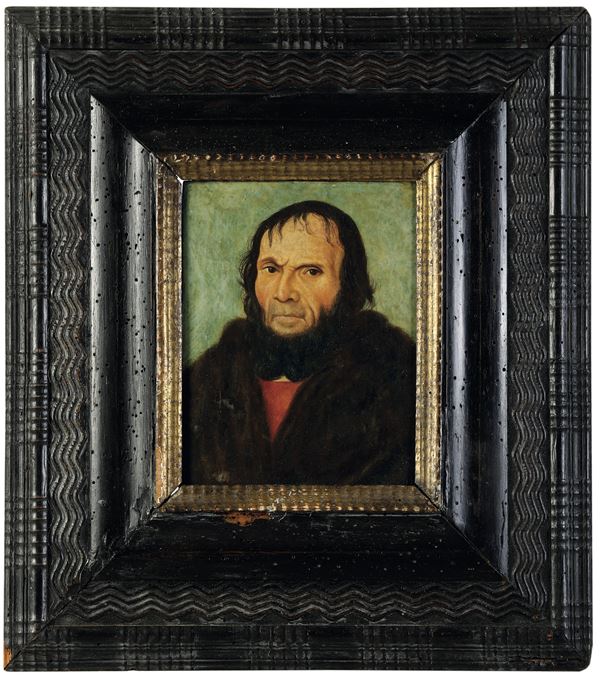 Scuola tedesca del XVI secolo Ritratto di gentiluomo con giacca di pelliccia