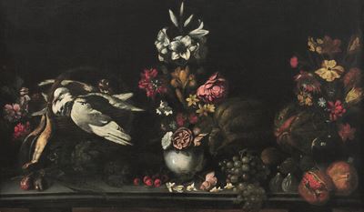 Natura Morta con Fiori, Melograni, Frutti e Colomba