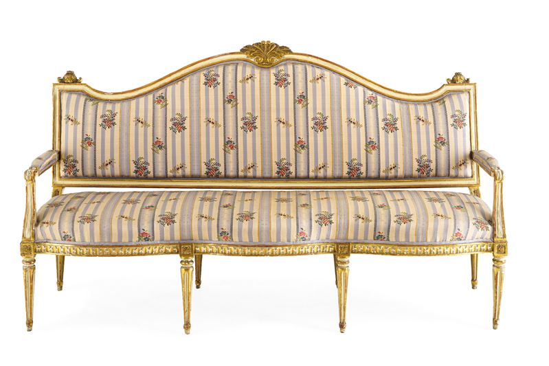 Divano Luigi XVI in legno intagliato, laccato e dorato. XVIII secolo  - Auction Italian Residences - Cambi Casa d'Aste