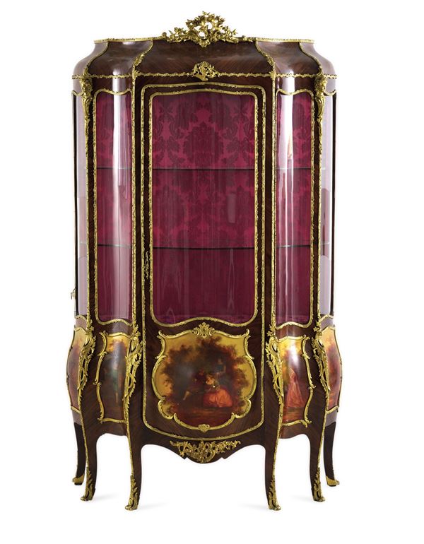 Grande vetrina Napoleone III in legno lastronato e laccato. XIX-XX secolo