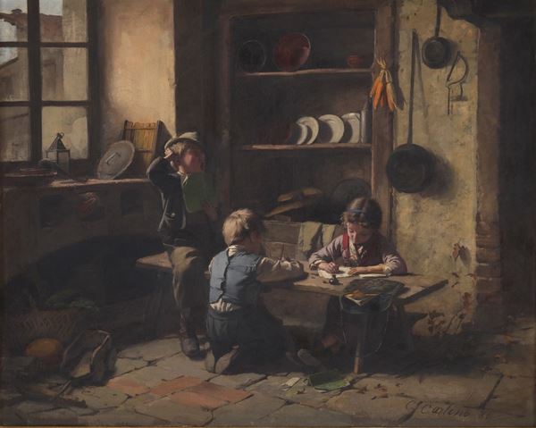 Bimbi in interno rustico