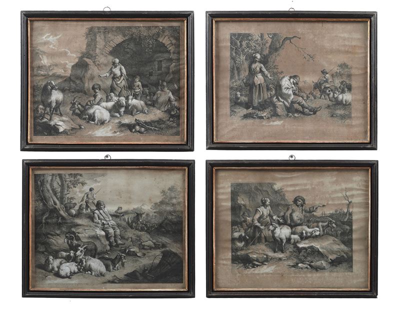 Quattro stampe con scene agresti, Londonio  - Asta Antiquariato - Cambi Casa d'Aste