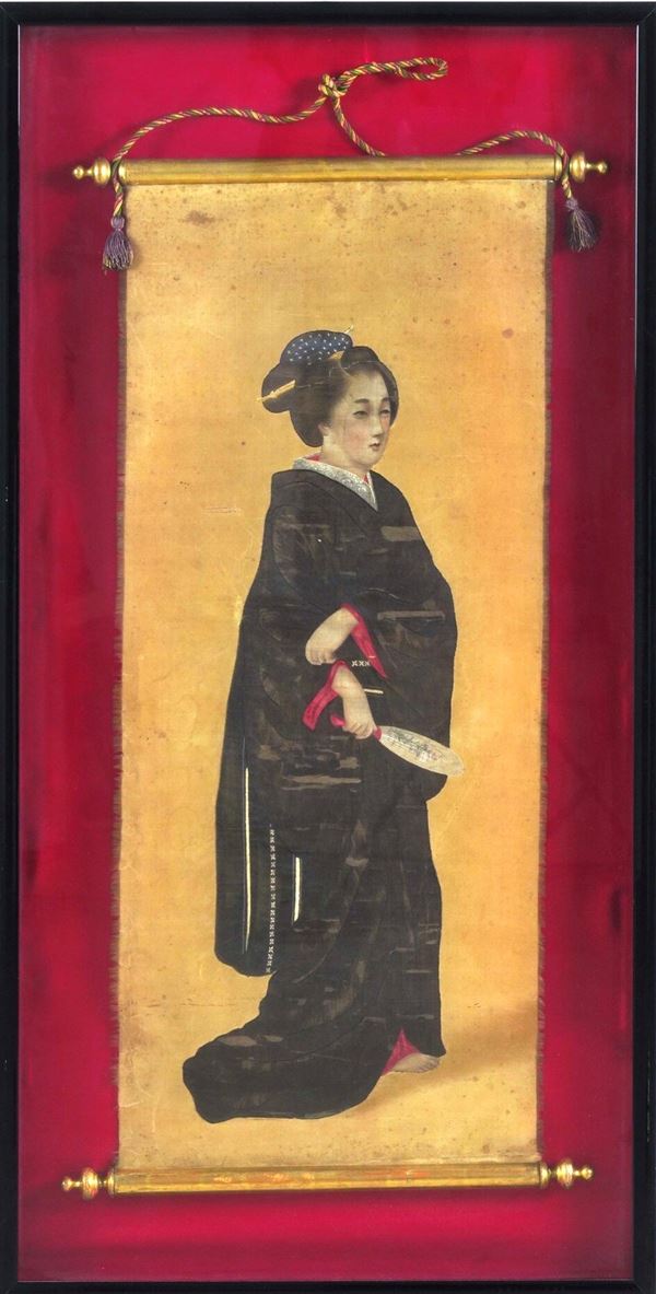 Dipinto su seta raffigurante donna nobile, Giappone, XX secolo
