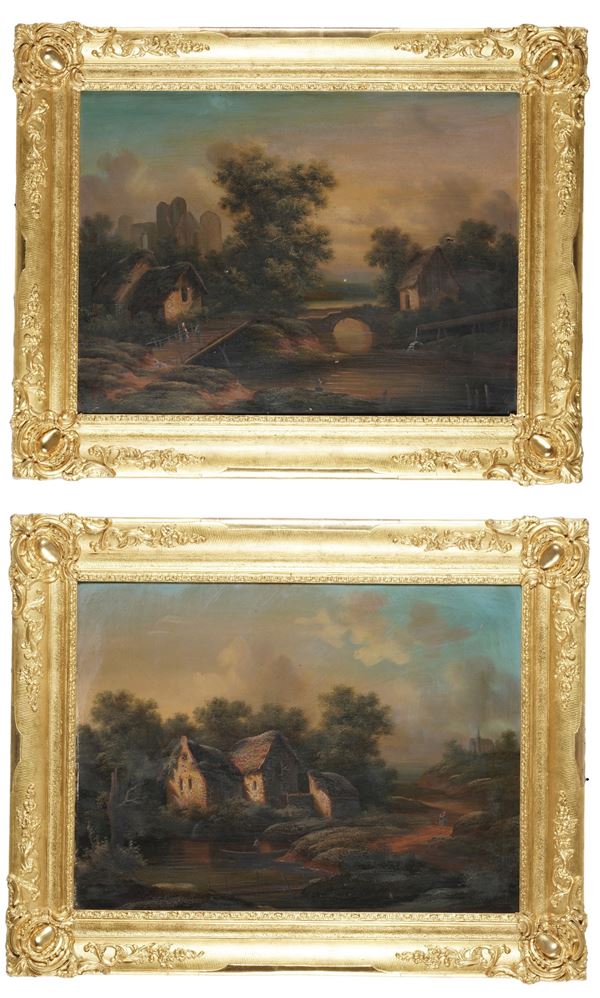 Scuola del XIX secolo Paesaggi fluviali