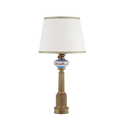 Lampada da Tavolo in Metallo Dorato e Porcellana