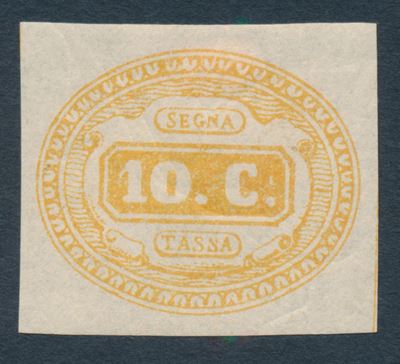 1863 – Regno D’italia – Segnatasse – 10 Cent. Giallo Nuovo (sass. 1).