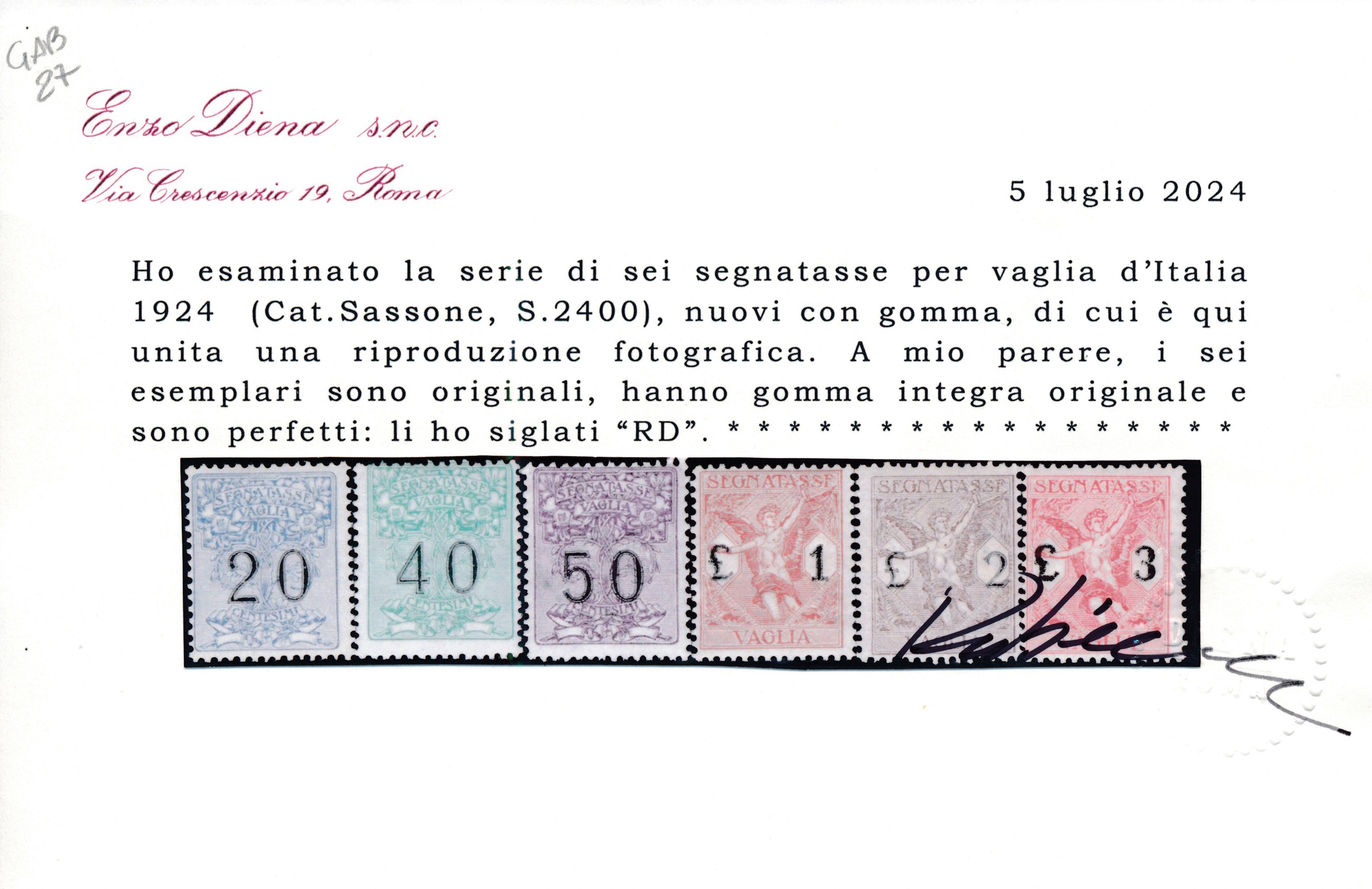 1824 – Regno D’italia - Segnatasse per Vaglia – Soggetti Allegorici. Cifre del Valore in Nero – S...
