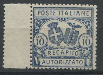 1928 – Regno D’italia – Recapito Autorizzato – 10 Cent. Azzurro Dbf (sass. 1).
