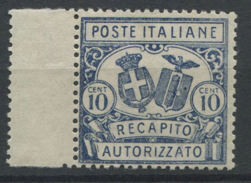 1928 – Regno d’Italia – Recapito autorizzato – 10 cent. azzurro dbf (Sass. 1).  - Asta Filatelia e Storia Postale - Cambi Casa d'Aste