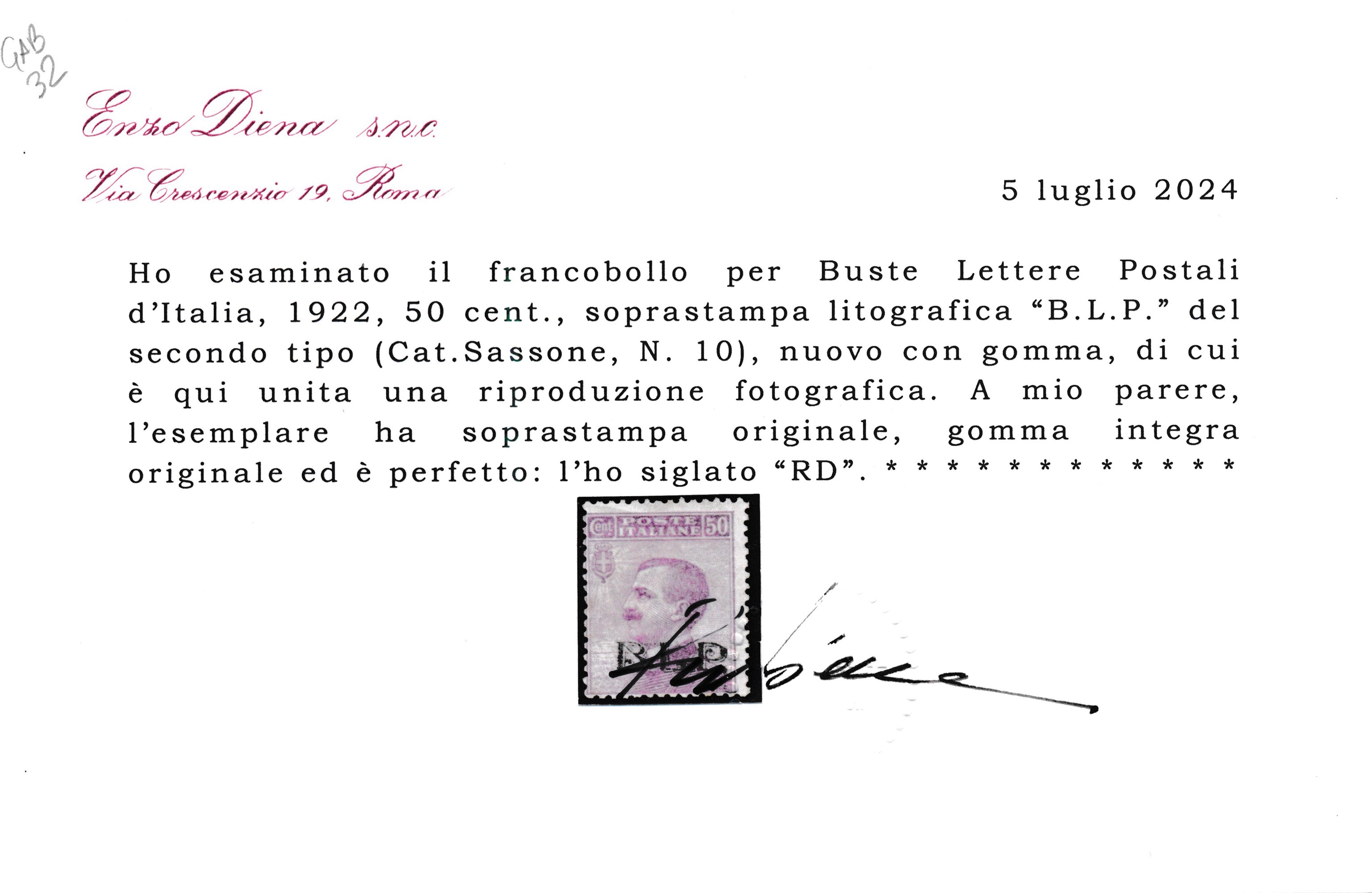 1922 – Regno D’italia - Buste Lettere Postali – 50 Cent. Violetto, Soprastampa “b.L.p.”, II Tipo ...