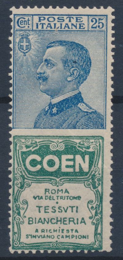 1924 – Regno D’italia – Francobolli Pubblicitari – 25 Cent. Azzurro e Verde “coen” (sass. 5).