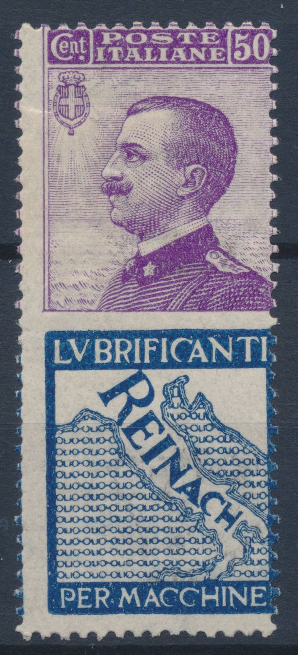 1924 – Regno d’Italia – Francobolli pubblicitari – 50 cent. violetto e azzurro “REINACH” (Sass. 14).