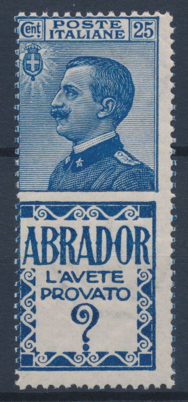 1924 – Regno d’Italia – Francobolli pubblicitari – 25 cent. azzurro e azzurro chiaro “ABRADOR” (Sass. 4).