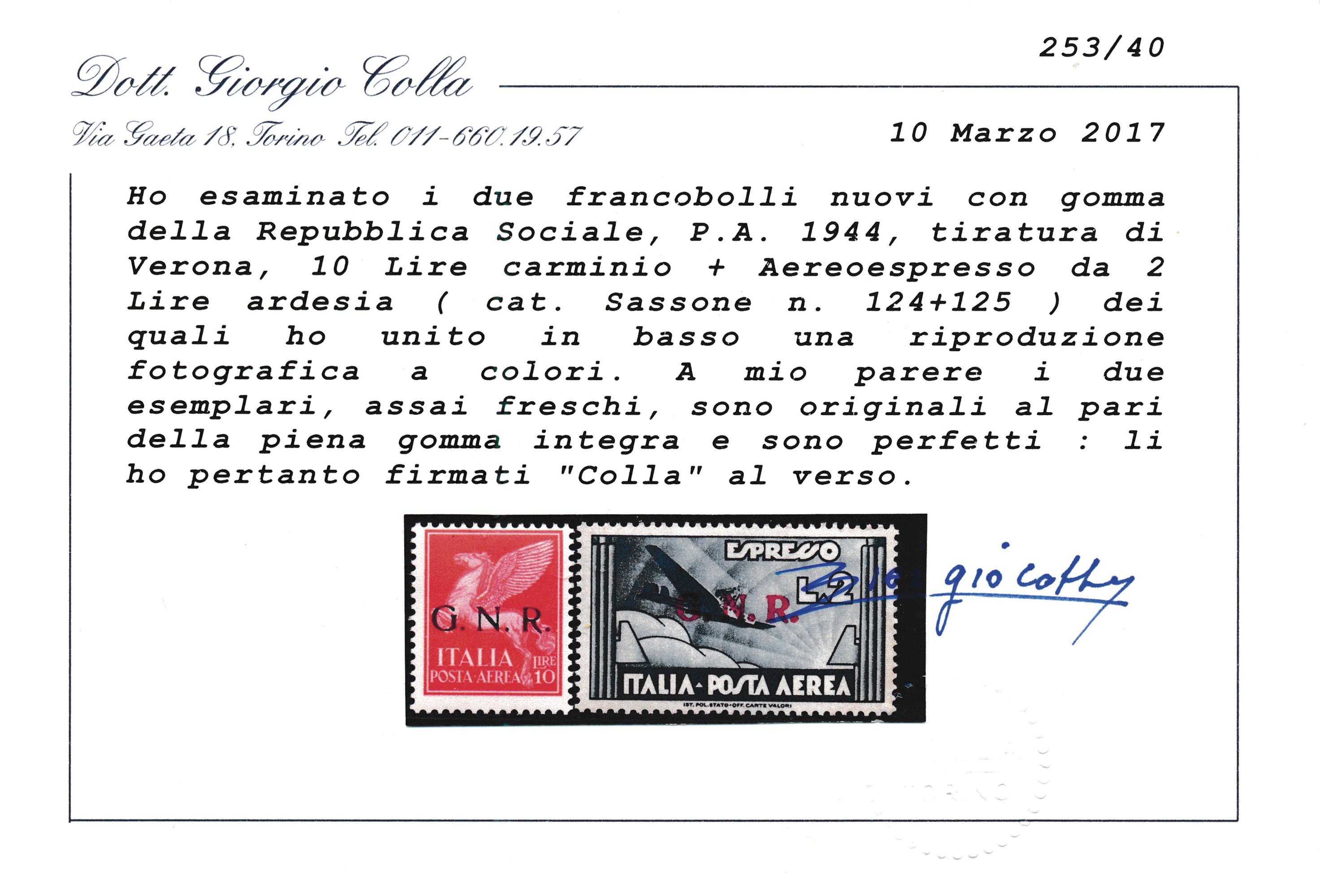 1944 – Repubblica Sociale Italiana – Posta Aerea - Emissione della “guardia Nazionale Repubblican...
