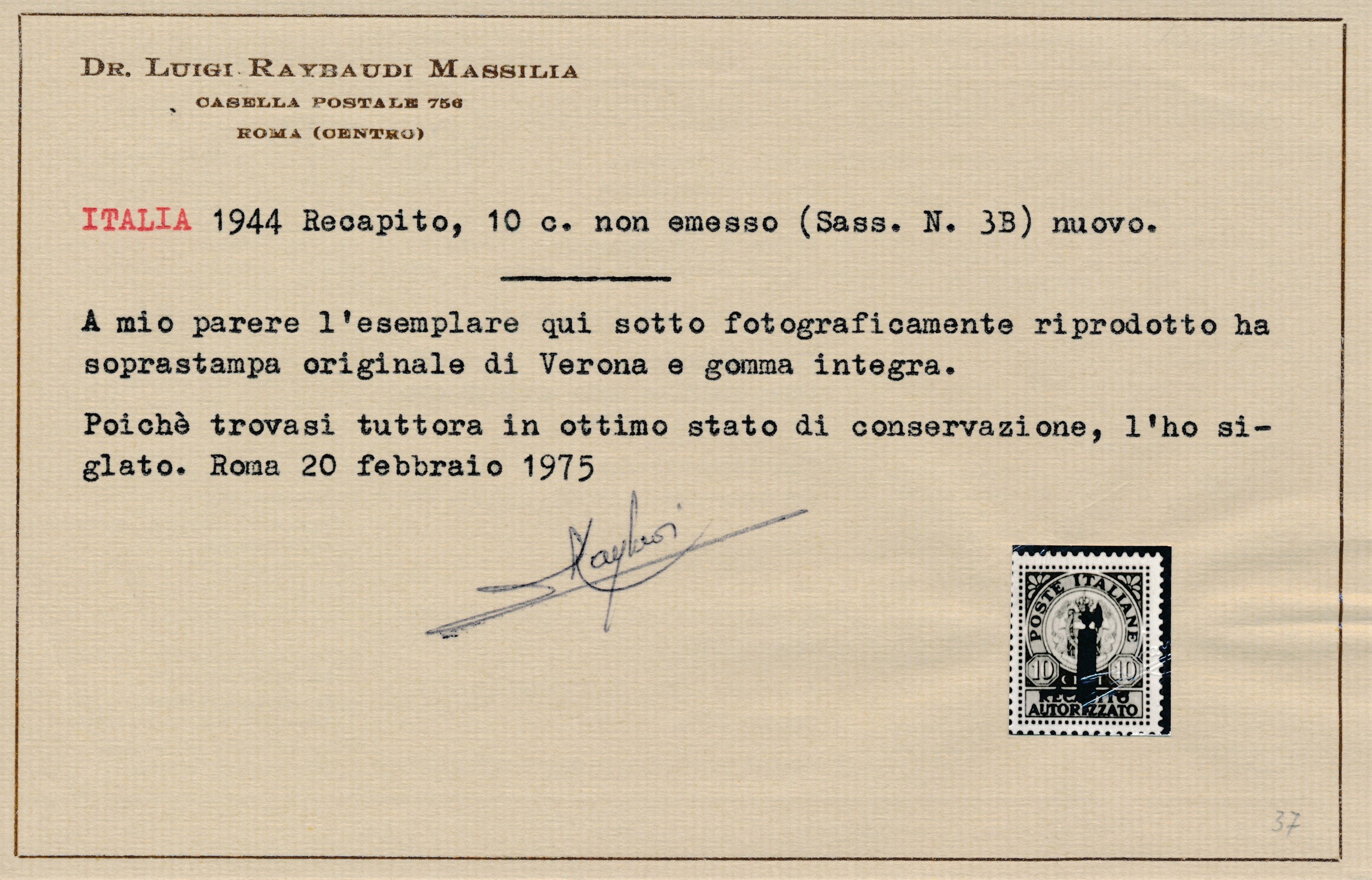 1944 – Repubblica Sociale Italiana – Recapito Autorizzato – i Due Non Emessi ed il Valore Emesso ...