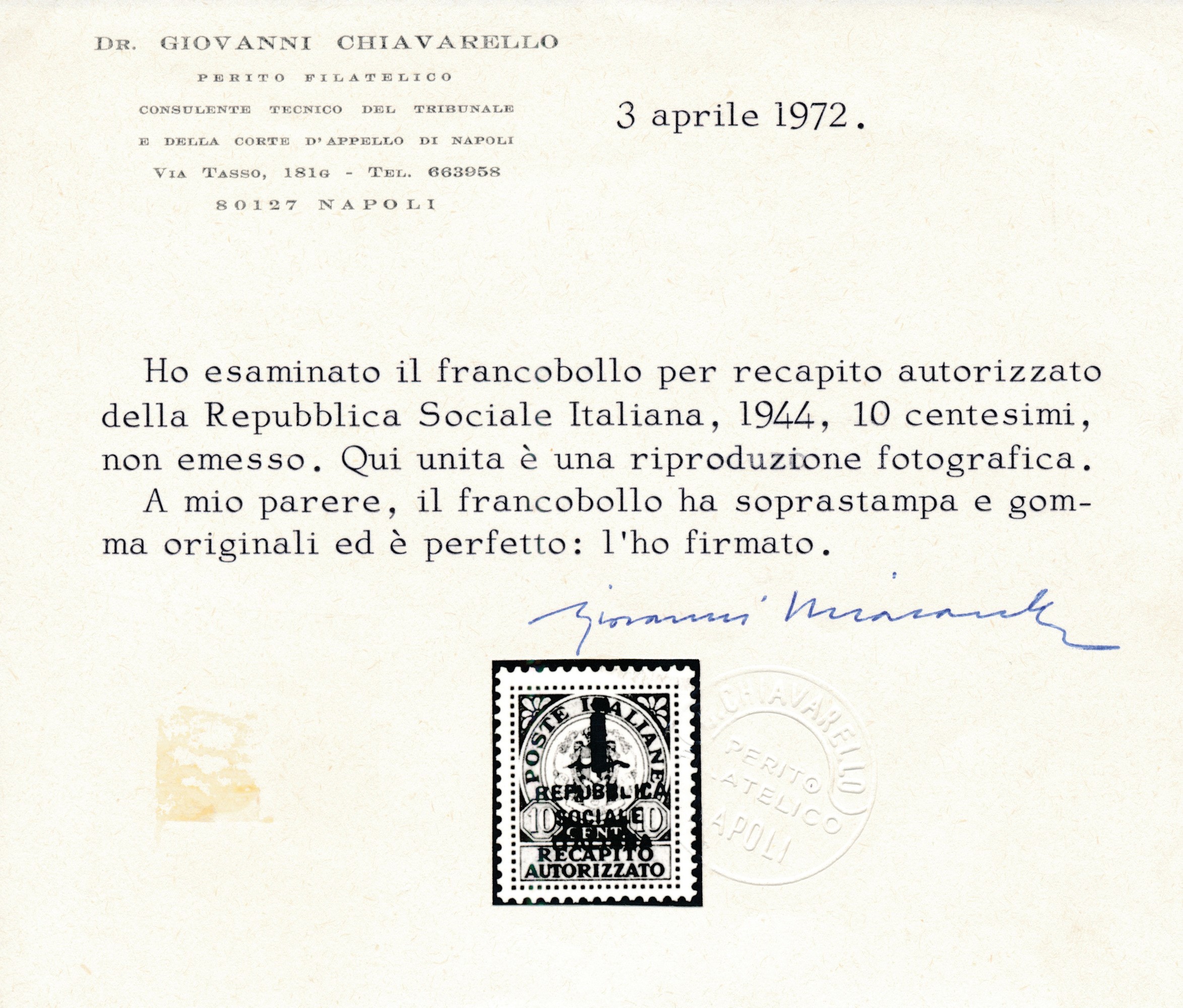 1944 – Repubblica Sociale Italiana – Recapito Autorizzato – i Due Non Emessi ed il Valore Emesso ...