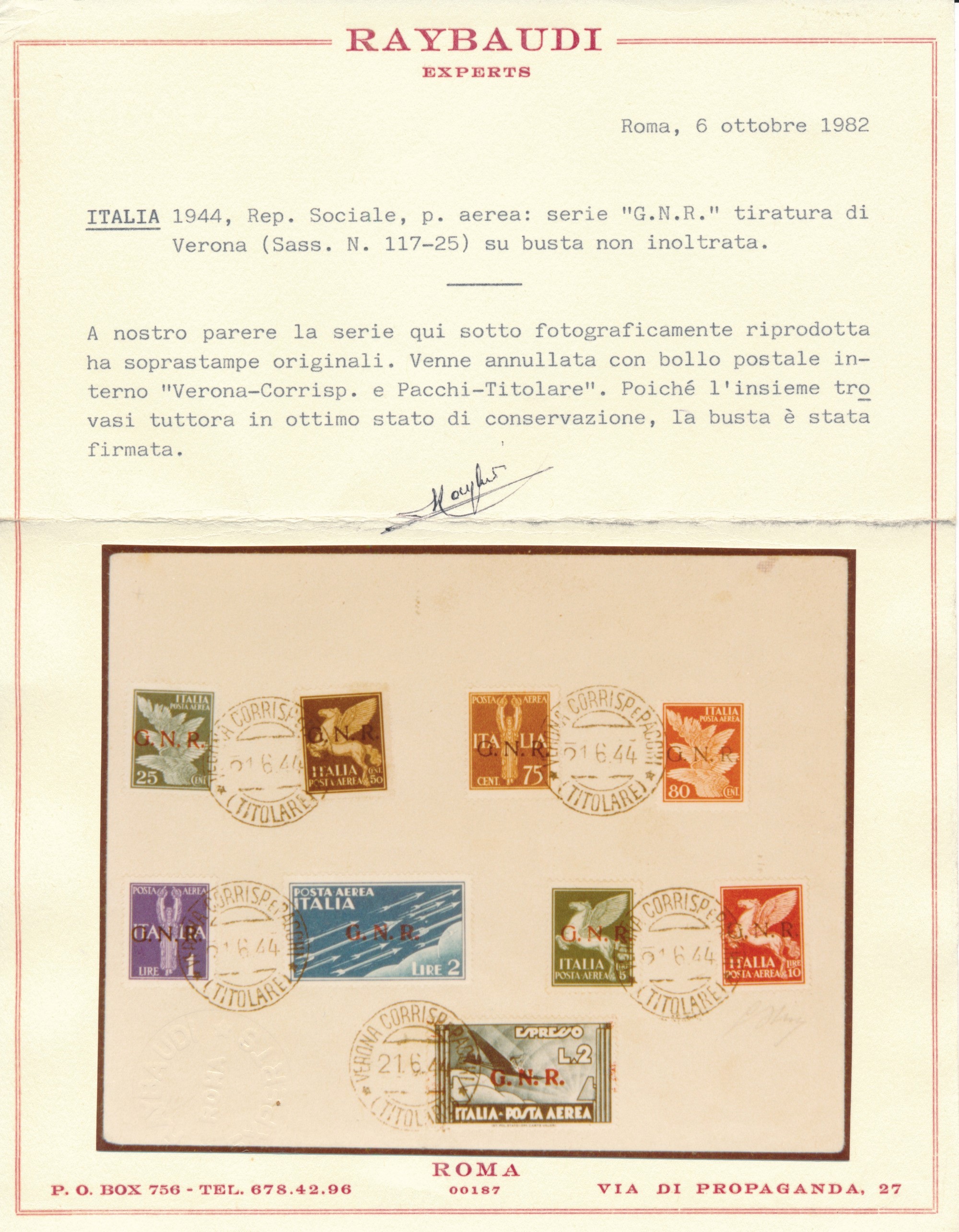 1944 – Repubblica Sociale Italiana – Posta Aerea - Emissione della “guardia Nazionale Repubblican...