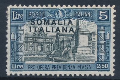 1927 – Regno D’italia – Colonie – Somalia – Milizia i – 5 + 2,50 Lire - Non Emesso (sass. 108a).
