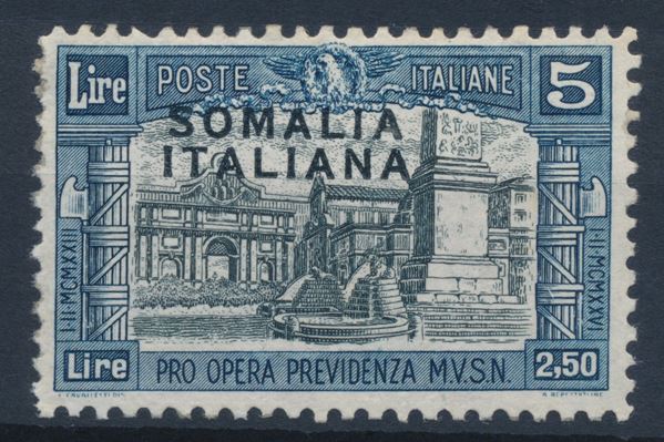 1927 – Regno d’Italia – Colonie – Somalia – Milizia I – 5 + 2,50 lire  - Non emesso (Sass. 108A).