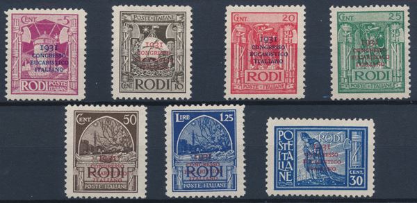 1931 – Regno d’Italia – Colonie e Possedimenti – Egeo – Emissioni generali – “Congresso Eucaristico italiano” serie cpl. (Sass. S.6).