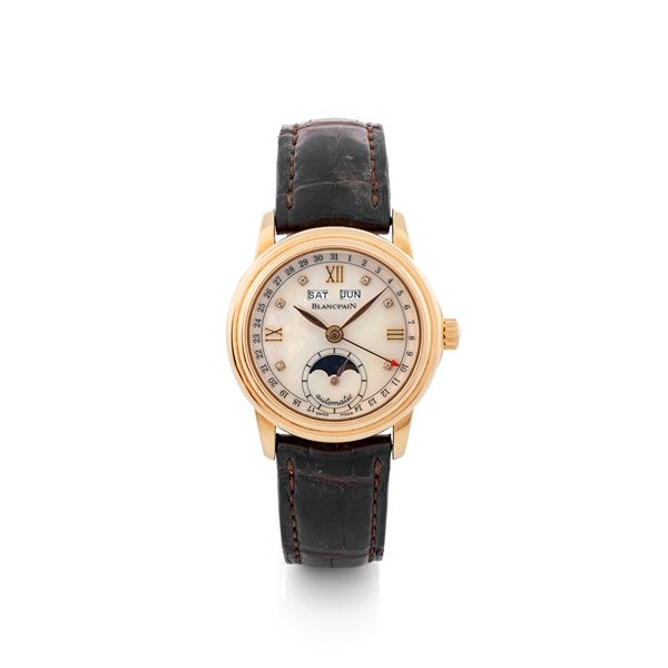 Calendario completo e fasi lunari ref 2360 in oro rosa 18k , quadrante madreperla con diamanti, scatola  [..]