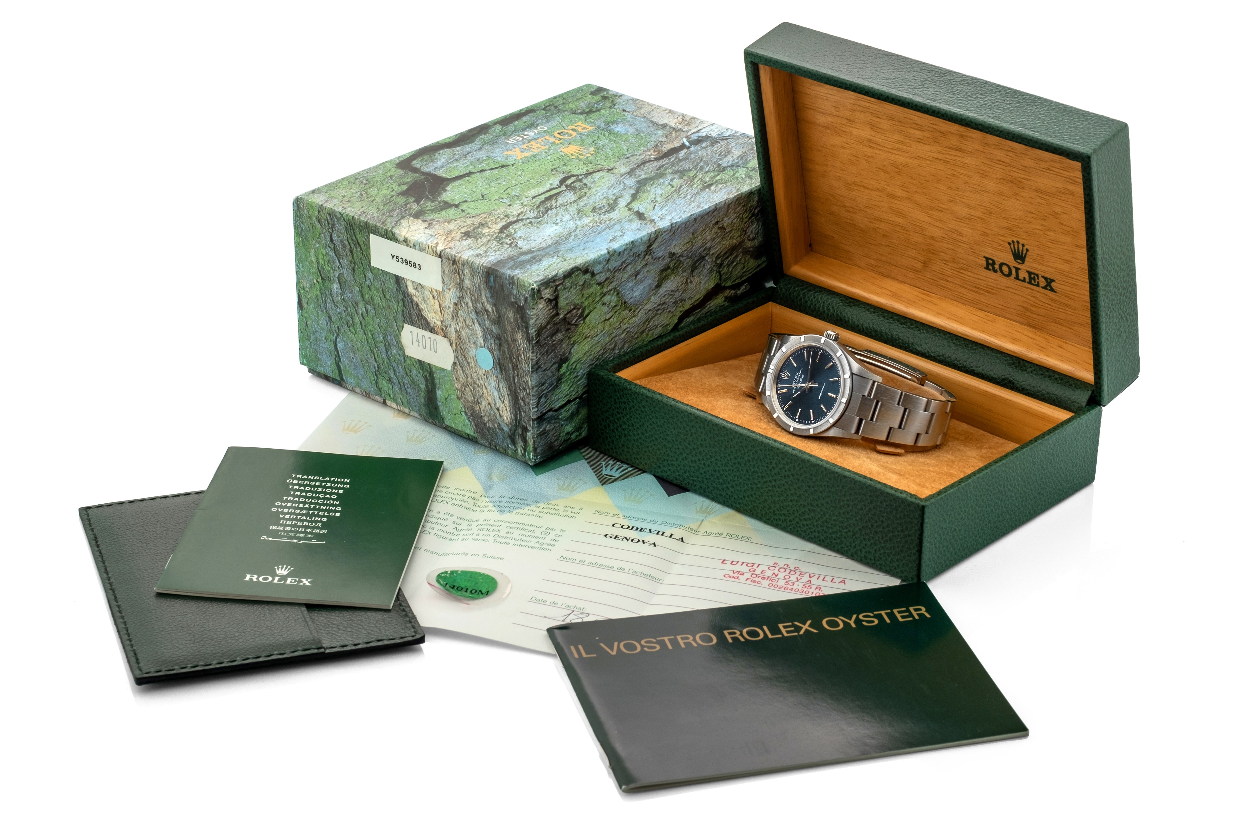 Rolex - Air-king Ref 14010m in Acciaio, Quadrante Blu Soleil, Carica Automatica, Scatola e Garanz...