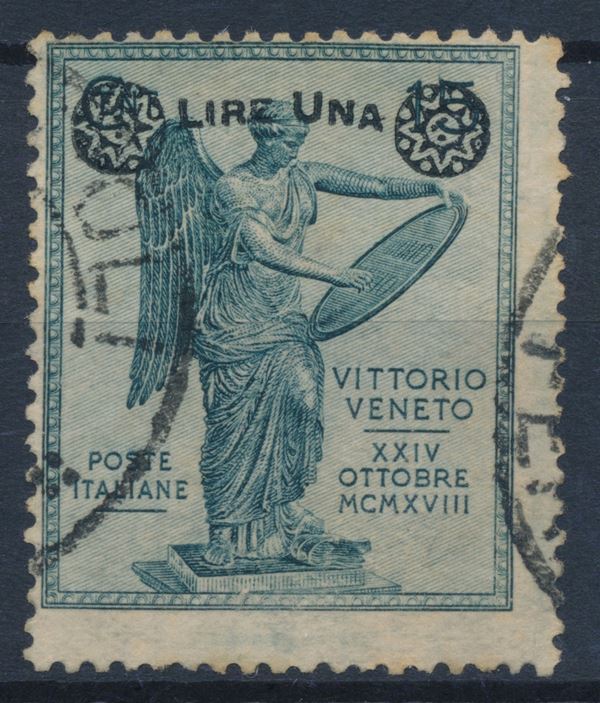 1924 – Regno d’Italia – Vittoria soprastampata – 1 lire su 15 cent. ardesia usato (Sass. 160).