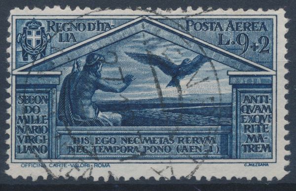 1930 – Regno d’Italia – “Bimillenario della nascita di Virgilio” - 9 lire + 2 lire azzurro scuro usata (Sass. 24).