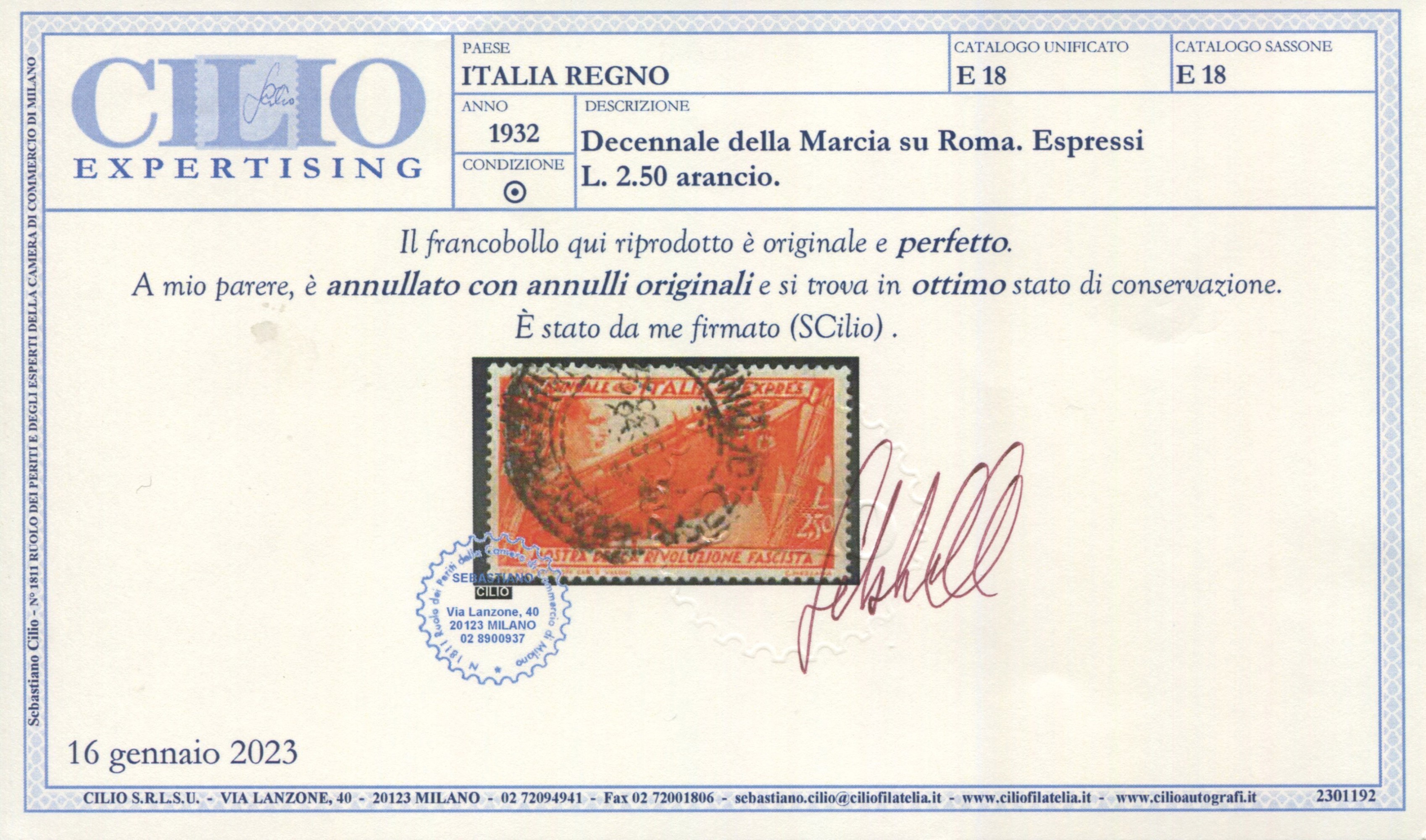 1932 – Regno D’italia – “decennale della Marcia su Roma” – i Tre Alti Valori di Posta Ordinaria, ...
