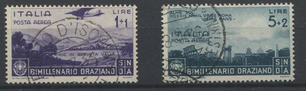 1936 – Regno d’Italia – “Bimillenario della nascita di Orazio” – Posta aerea – i due alti valori usati (Sass. A98 e A99).