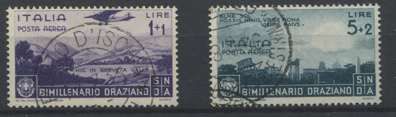 1936 – Regno d’Italia – “Bimillenario della nascita di Orazio” – Posta aerea – i due alti valori usati (Sass. A98 e A99).  - Asta Filatelia e Storia Postale - Cambi Casa d'Aste