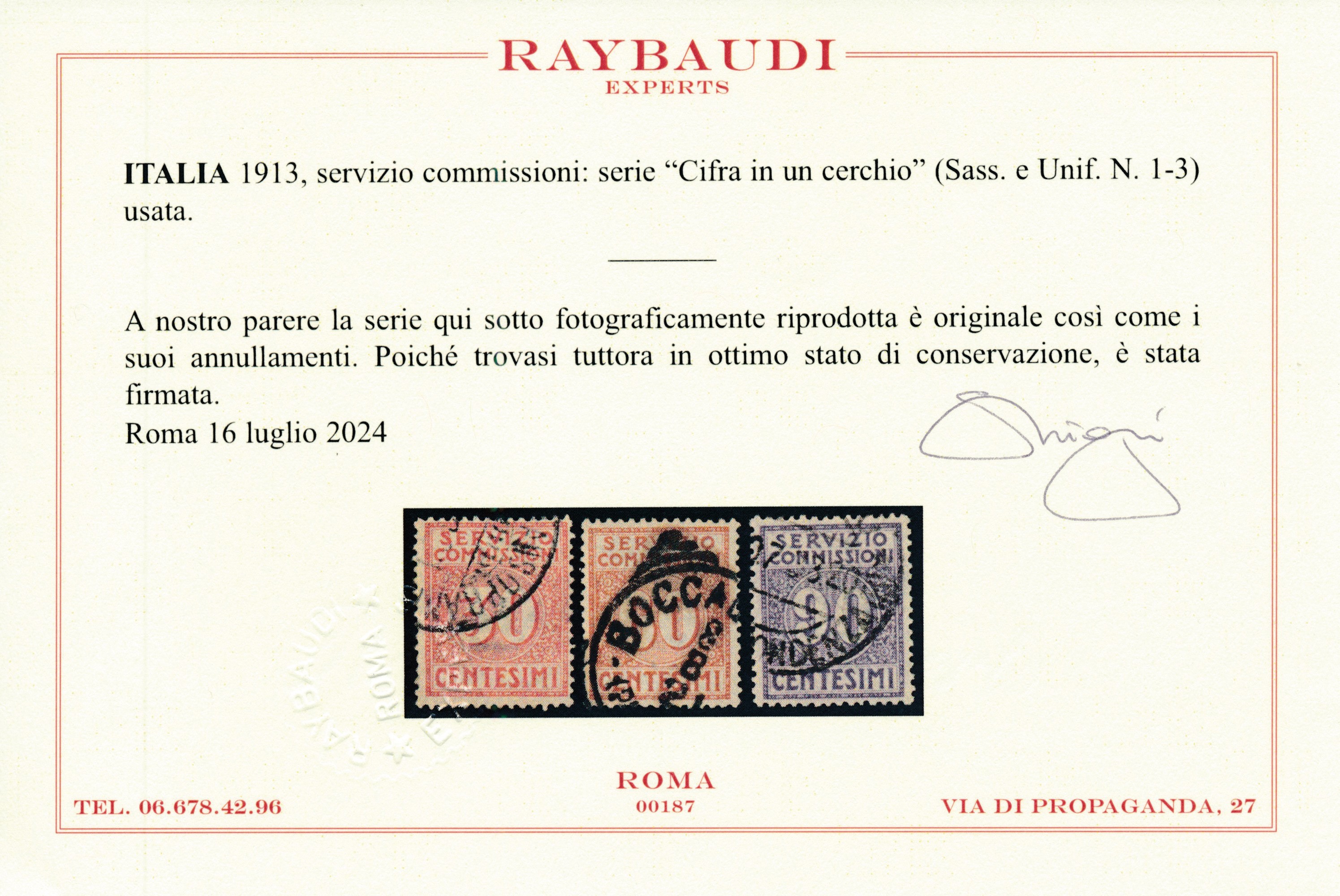 1913 – Regno D’italia – Servizio Commissioni – “cifra in un Cerchio” Serie Completa Usata (sass. ...