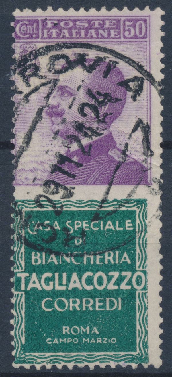 1924 – Regno d’Italia – Francobolli pubblicitari – 50 cent. violetto e verde “TAGLIACOZZO” usato (Sass. 17).